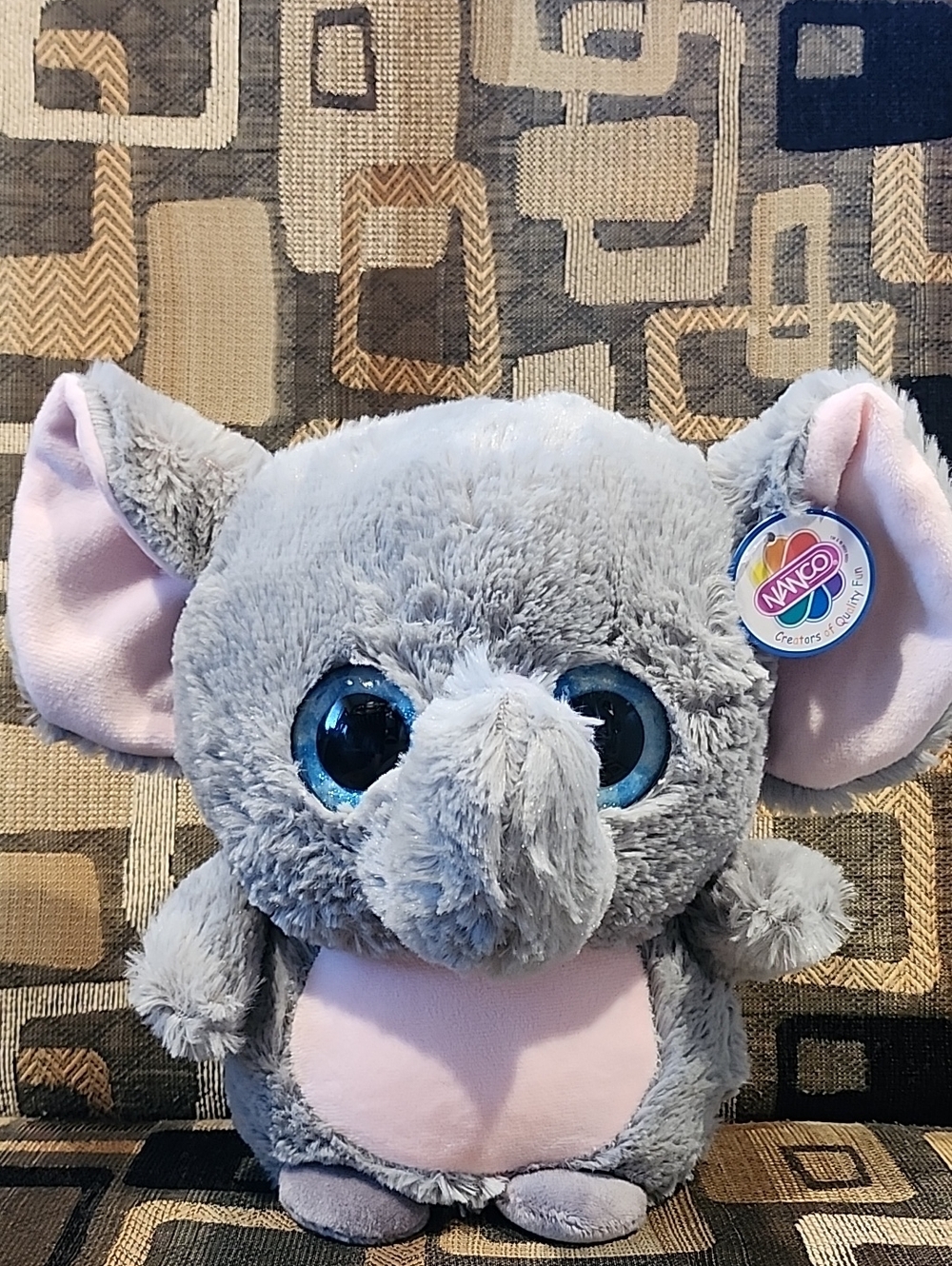 Grey Plush Elephan Toy with Sparkle Blue Eye 10"